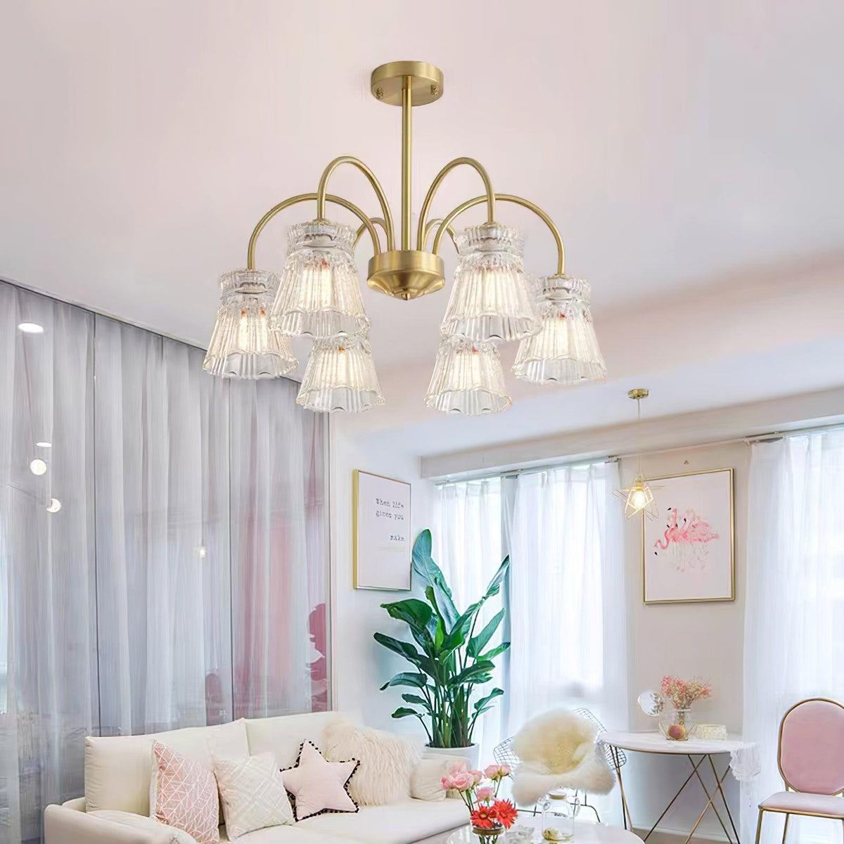 Rostor Kronleuchter Kristallglas Gold Midcentury