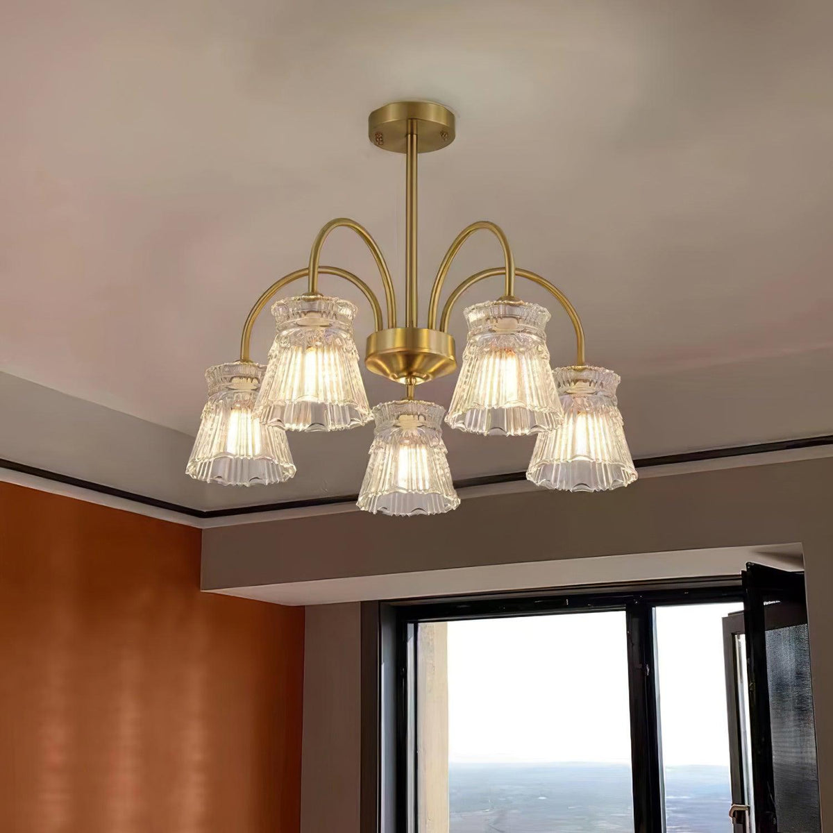 Rostor Kronleuchter Kristallglas Gold Midcentury