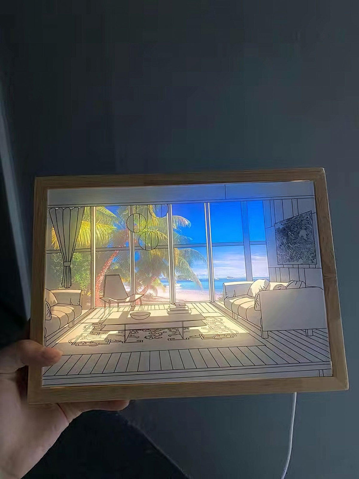 Olrine beleuchtete Nachttisch-Kunst-Wandleuchte aus Holz