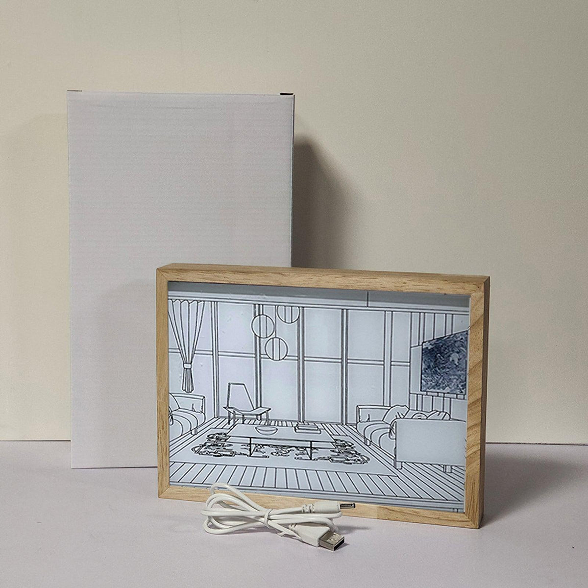 Olrine beleuchtete Nachttisch-Kunst-Wandleuchte aus Holz