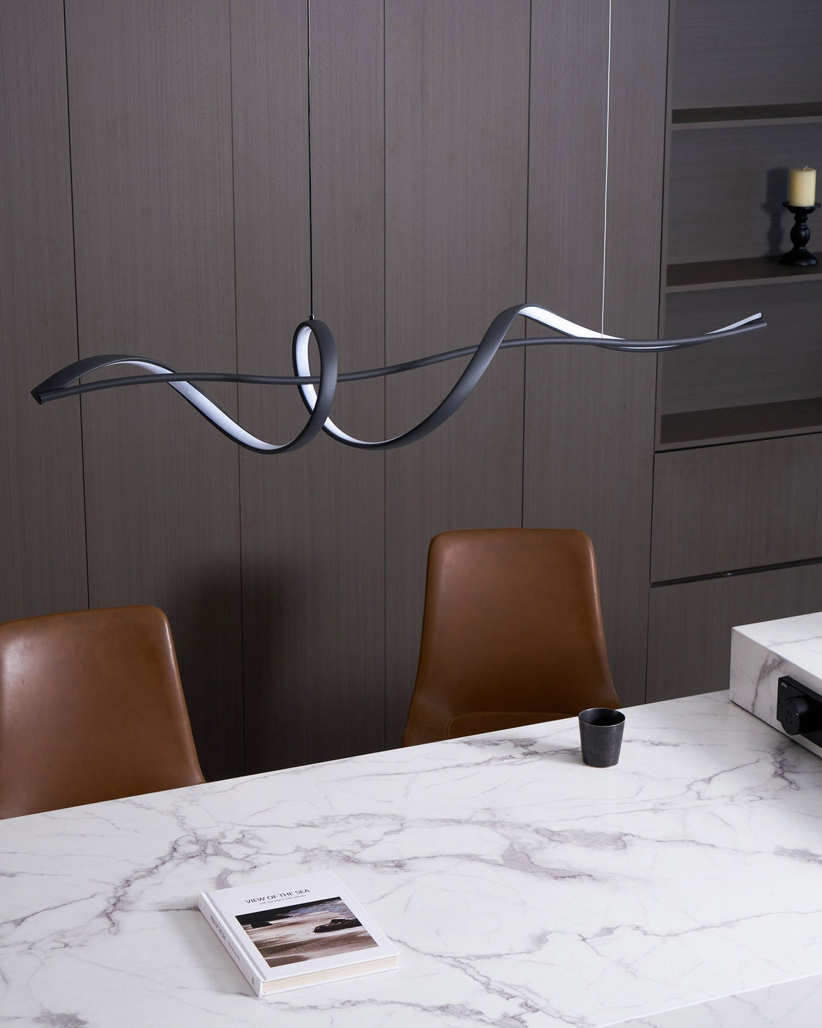 Calelina moderne schwarze LED-Wellen-Pendelleuchte