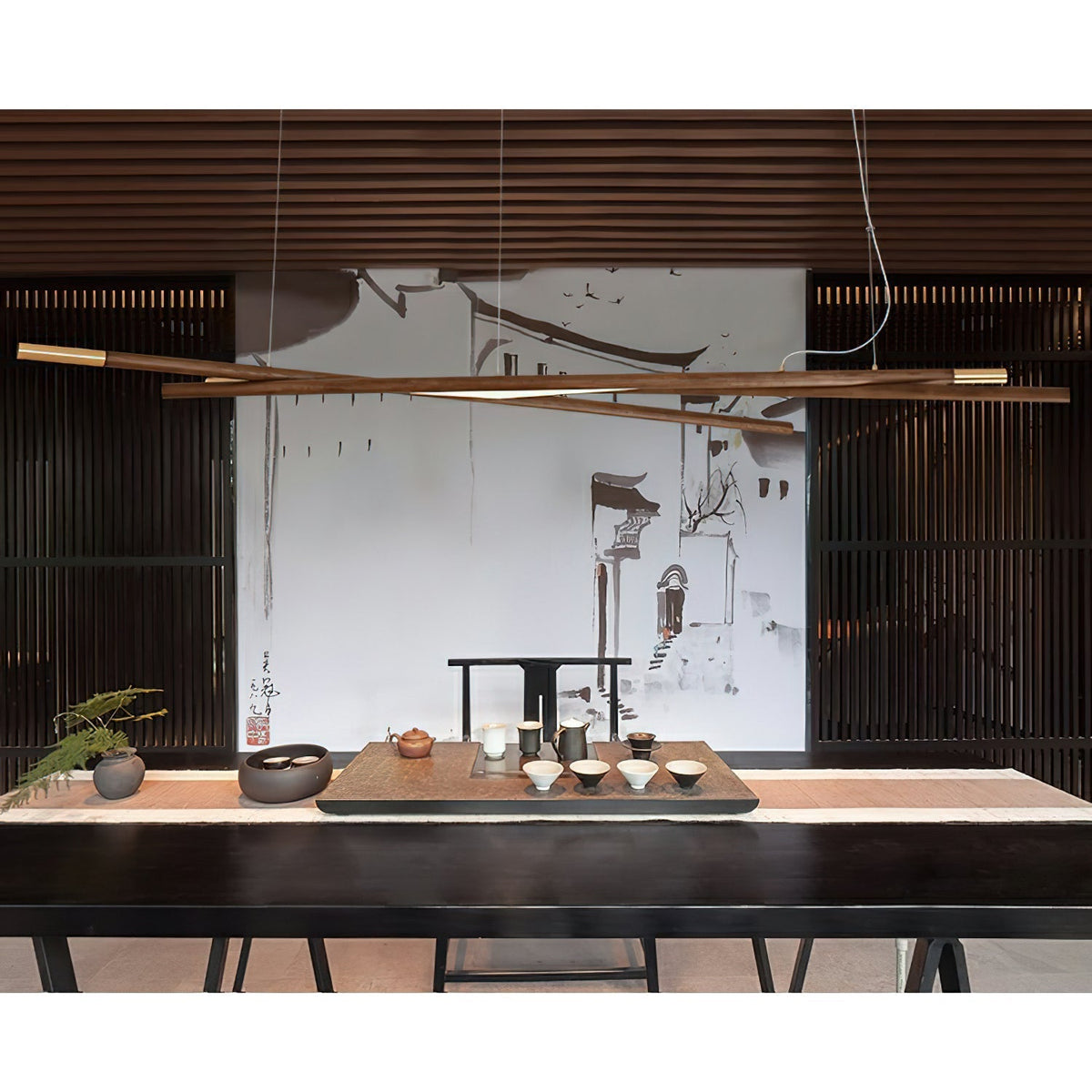 Elvuaine Kronleuchter Holz Linear LED