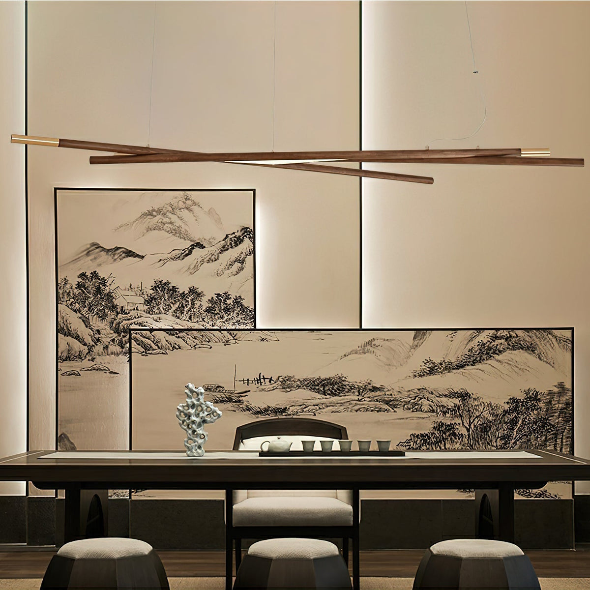 Elvuaine Kronleuchter Holz Linear LED
