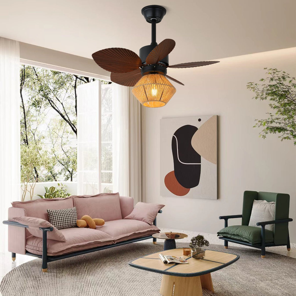Solaya tropischer Rattan-Deckenventilator mit Beleuchtung