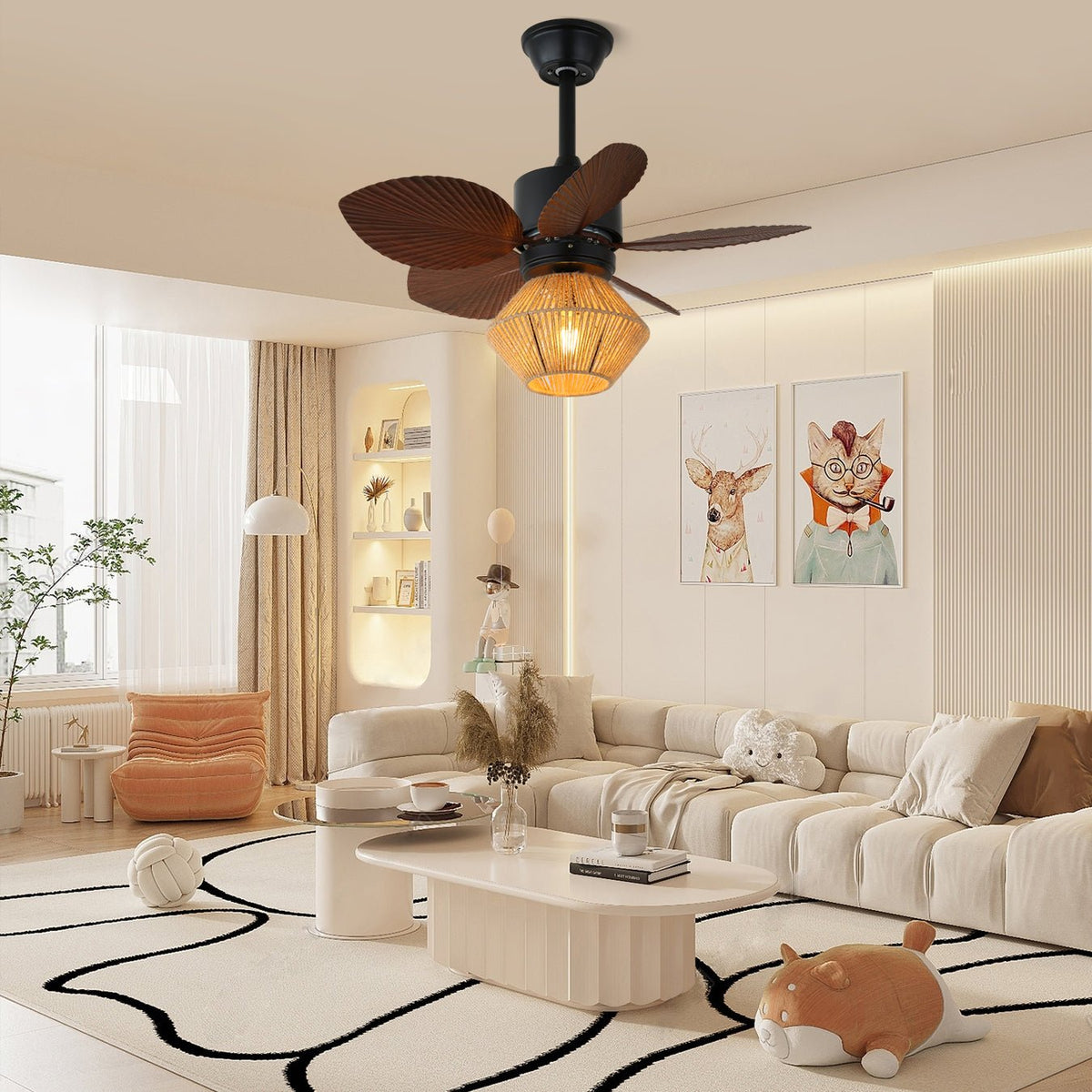 Solaya tropischer Rattan-Deckenventilator mit Beleuchtung