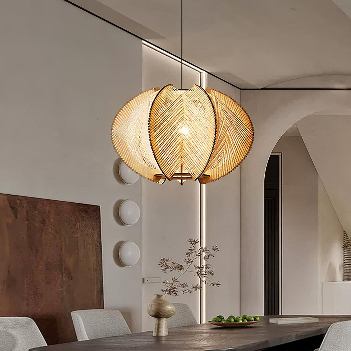 Atel Pendelleuchte aus Holz und Hanfseil