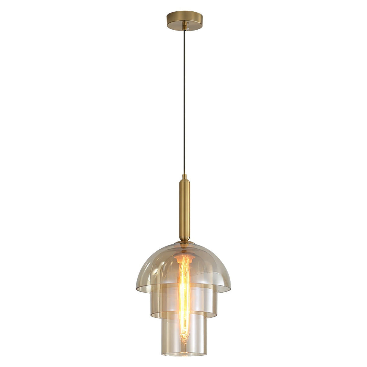 Renley Pendelleuchte aus Glas Cognac Kugel Messing Mid-Century-Stil