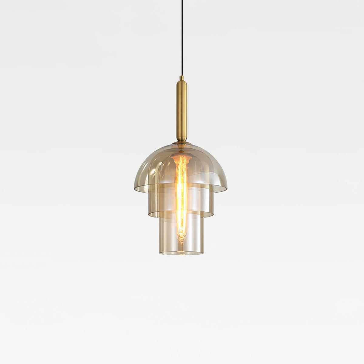 Renley Pendelleuchte aus Glas Cognac Kugel Messing Mid-Century-Stil
