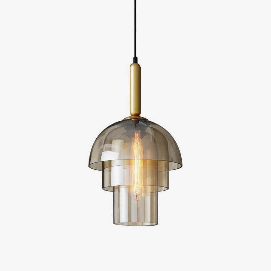 Renley Pendelleuchte aus Glas Cognac Kugel Messing Mid-Century-Stil