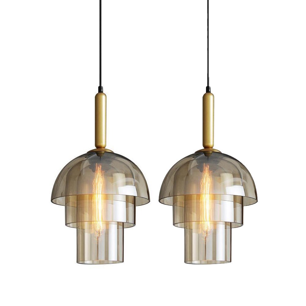 Renley Pendelleuchte aus Glas Cognac Kugel Messing Mid-Century-Stil