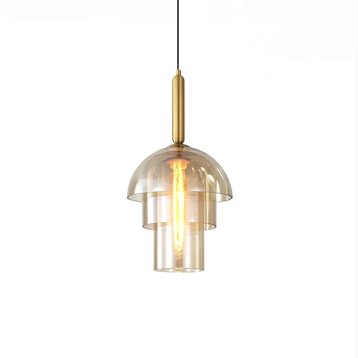 Renley Pendelleuchte aus Glas Cognac Kugel Messing Mid-Century-Stil