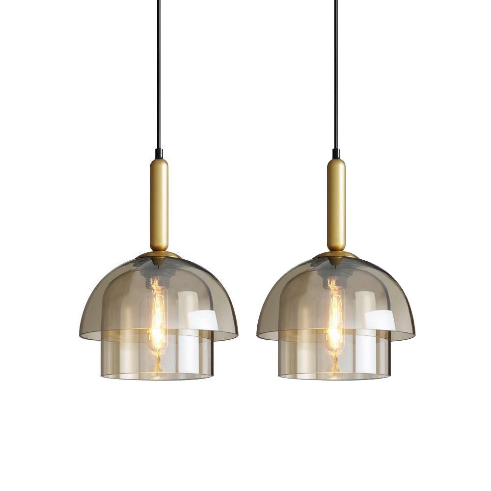 Renley Pendelleuchte aus Glas Cognac Kugel Messing Mid-Century-Stil