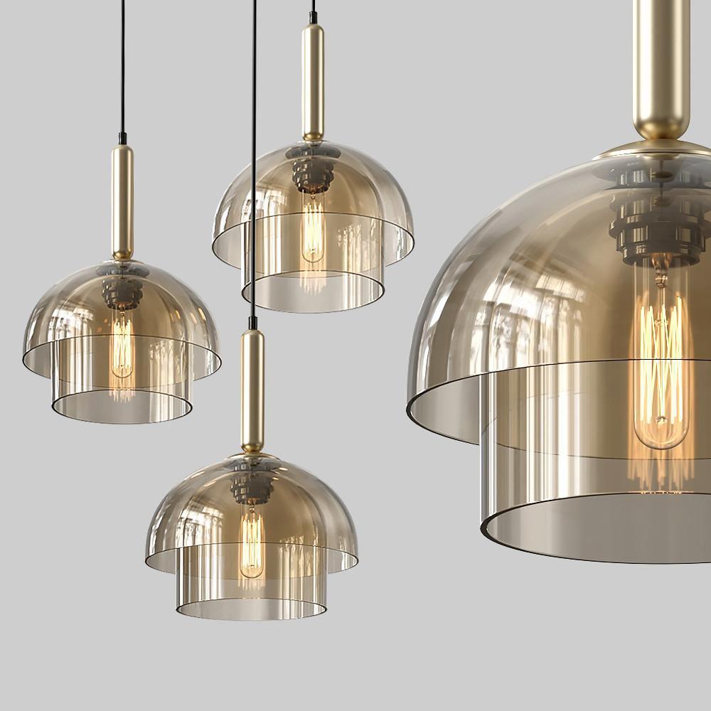 Renley Pendelleuchte aus Glas Cognac Kugel Messing Mid-Century-Stil