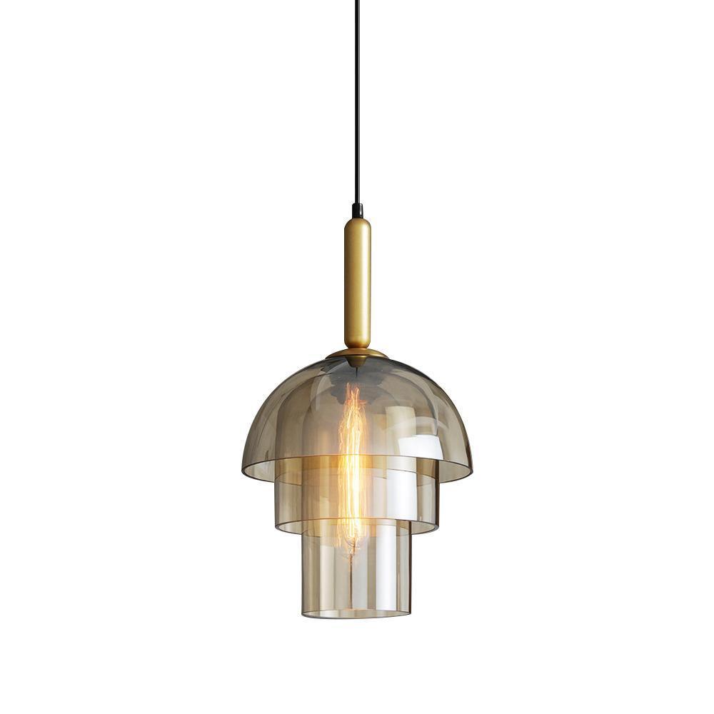 Renley Pendelleuchte aus Glas Cognac Kugel Messing Mid-Century-Stil
