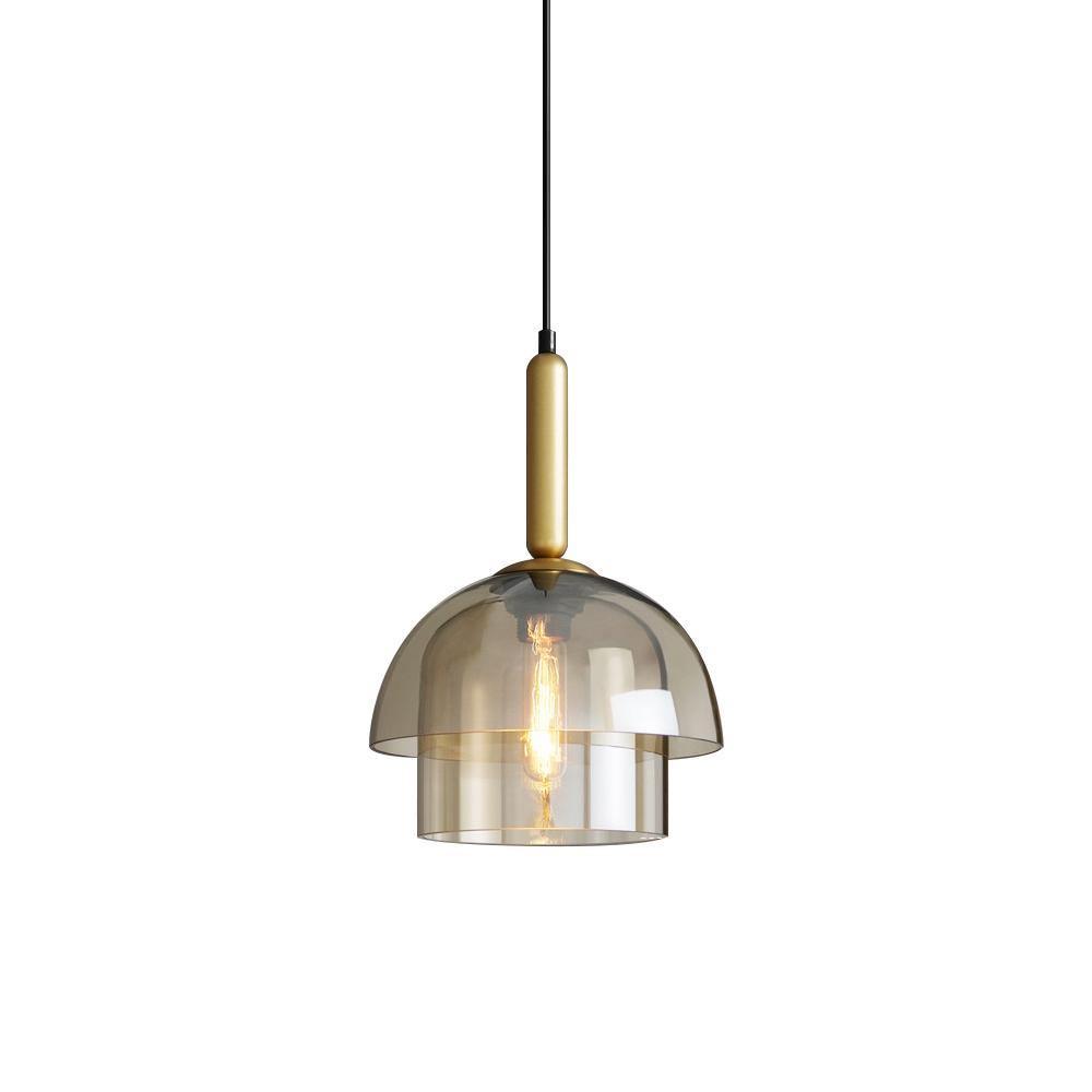 Renley Pendelleuchte aus Glas Cognac Kugel Messing Mid-Century-Stil