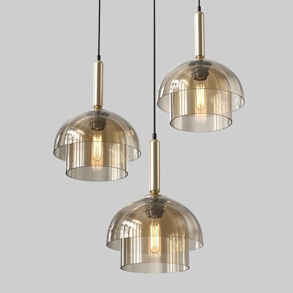 Renley Pendelleuchte aus Glas Cognac Kugel Messing Mid-Century-Stil