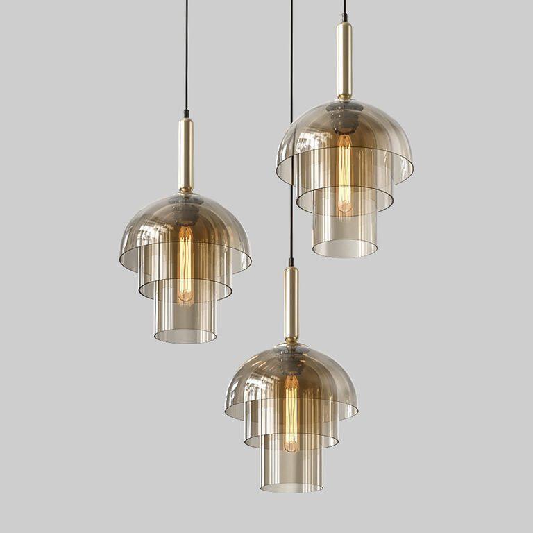 Renley Pendelleuchte aus Glas Cognac Kugel Messing Mid-Century-Stil