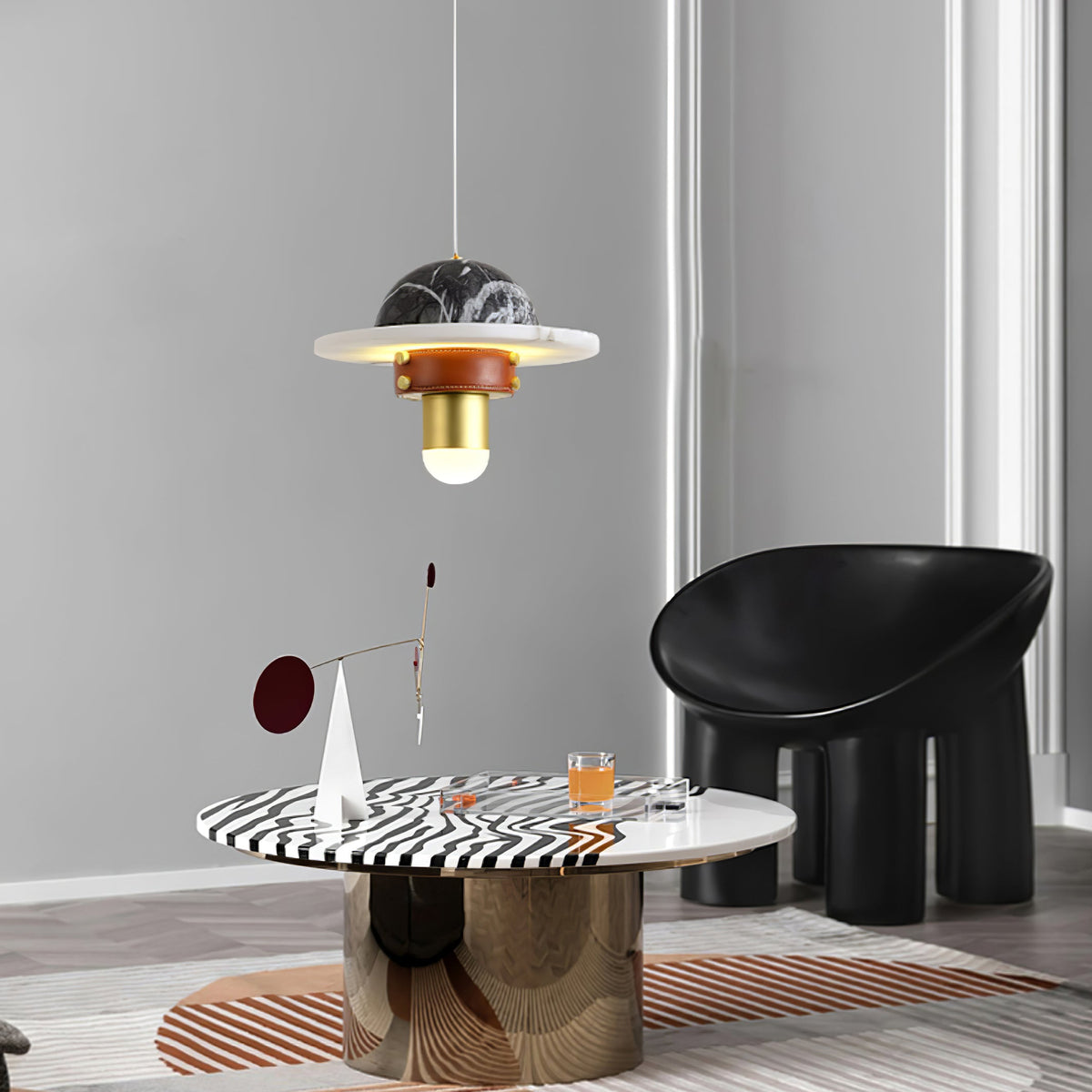 Jutta Pendelleuchte Marmor-Leder-Fusion