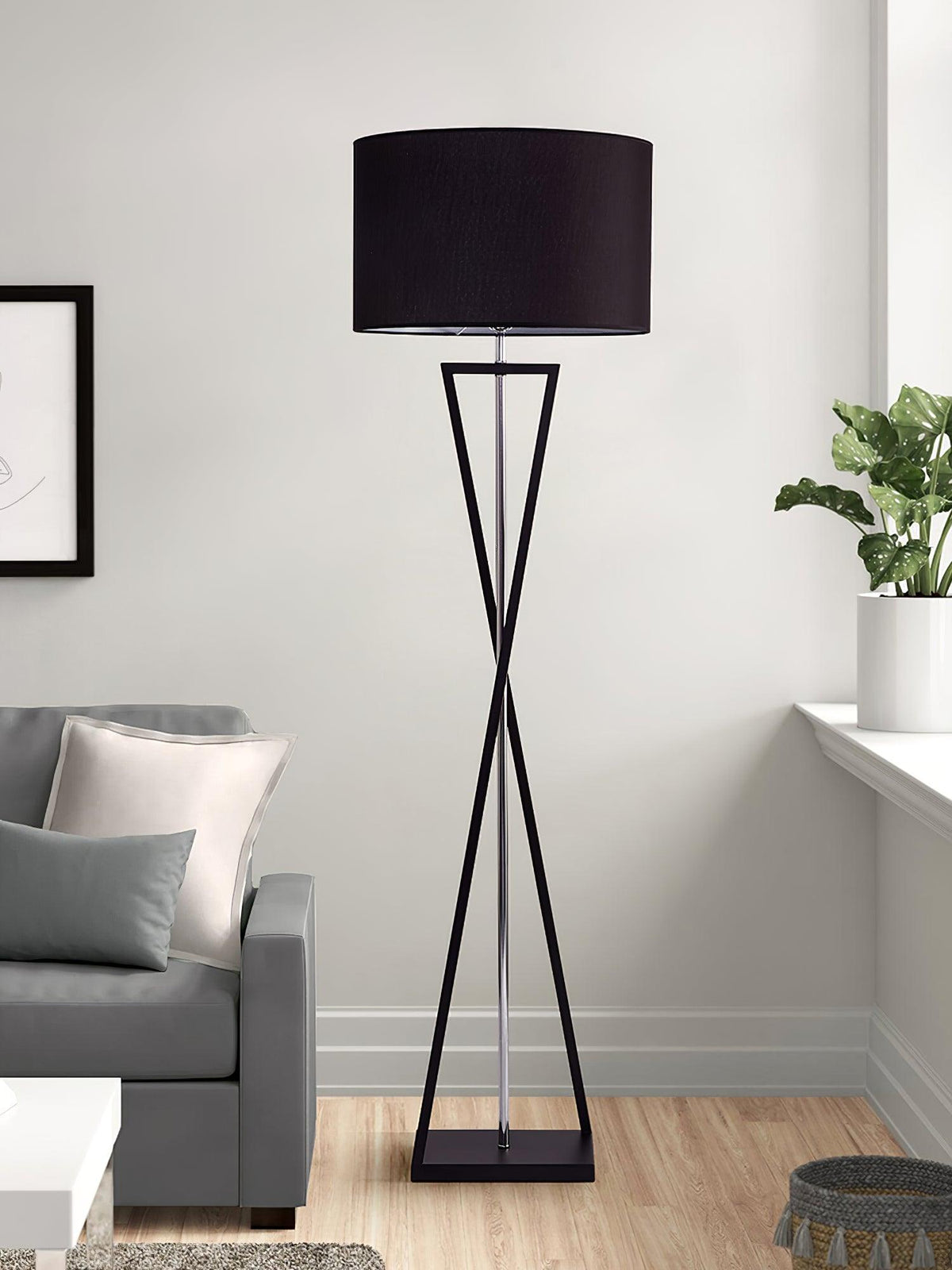 Xeno Schwarz Stoff Stehleuchte modern
