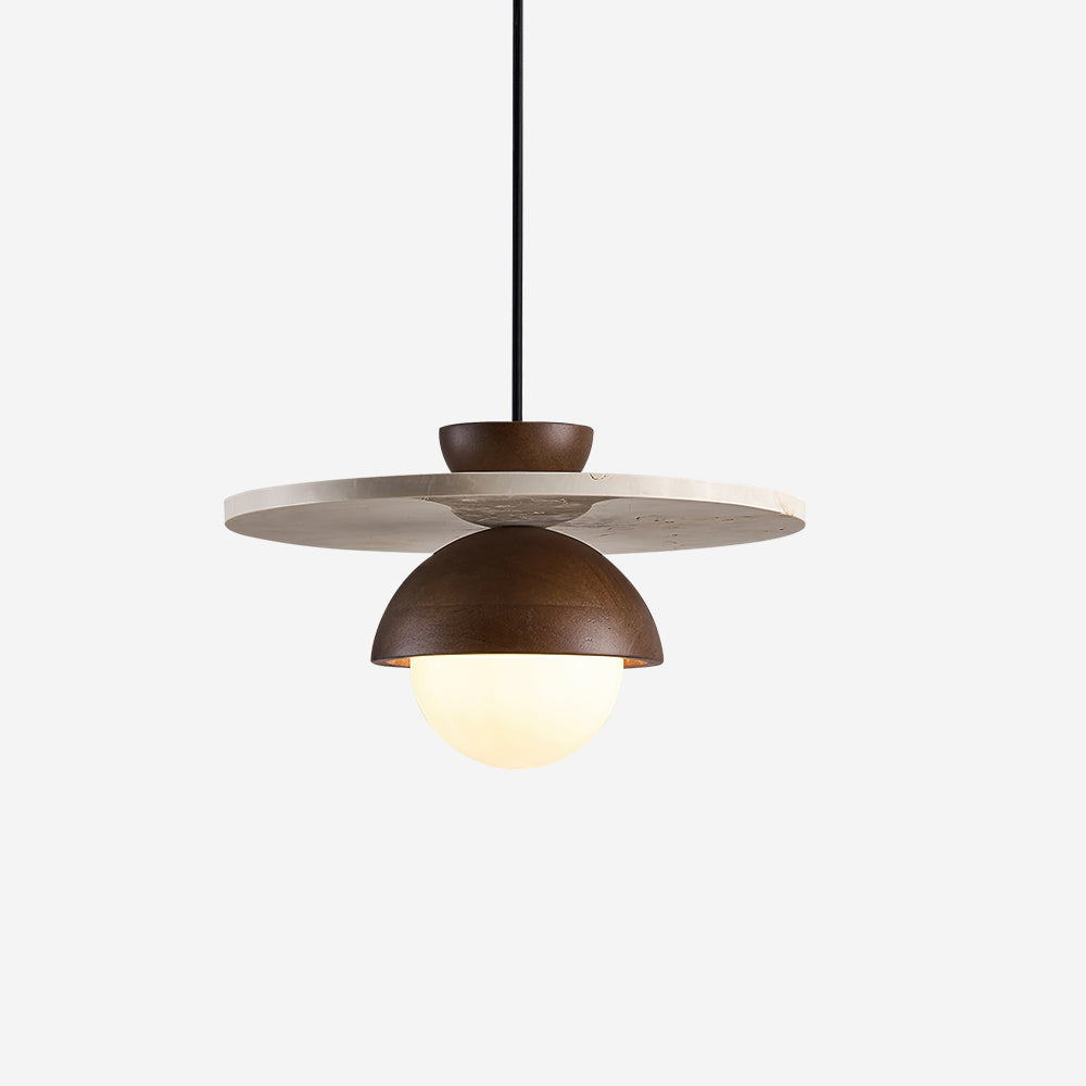 Calvion Pendelleuchte Travertin Holz Glas Kugel