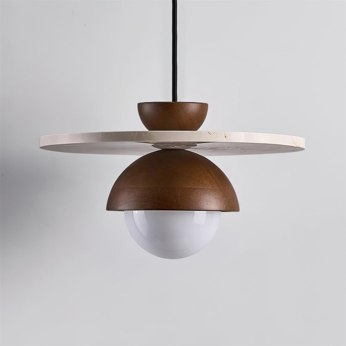 Calvion Pendelleuchte Travertin Holz Glas Kugel