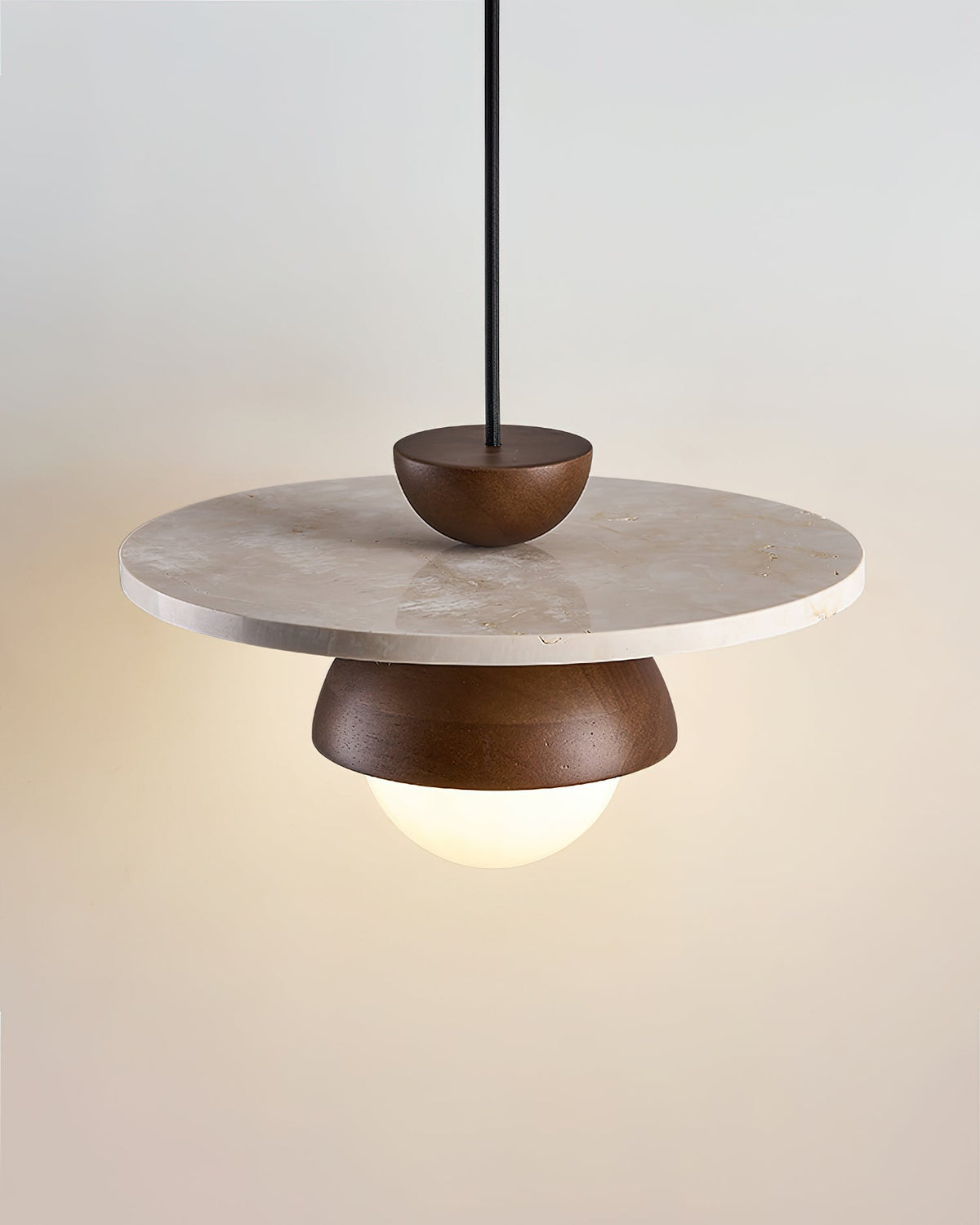 Calvion Pendelleuchte Travertin Holz Glas Kugel
