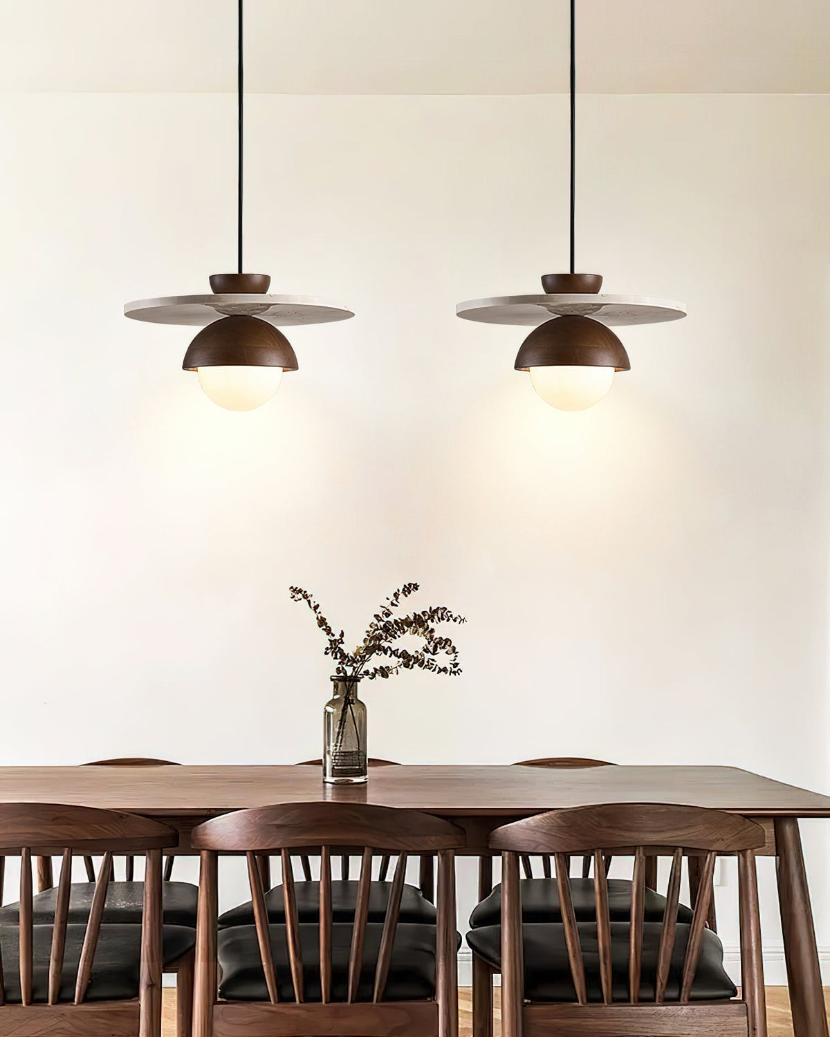 Calvion Pendelleuchte Travertin Holz Glas Kugel