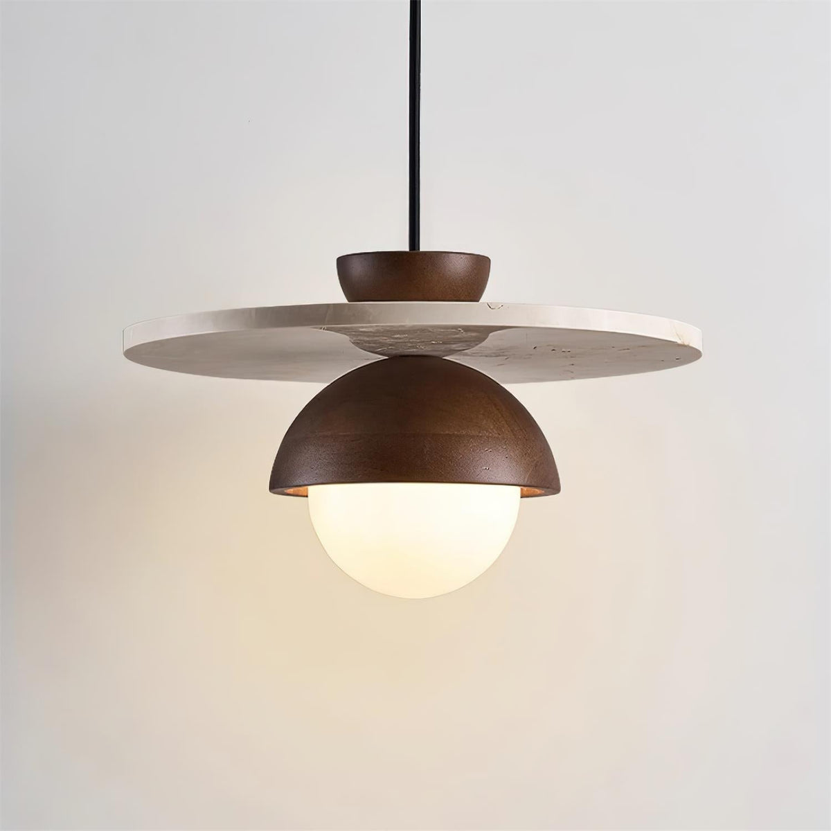 Calvion Pendelleuchte Travertin Holz Glas Kugel