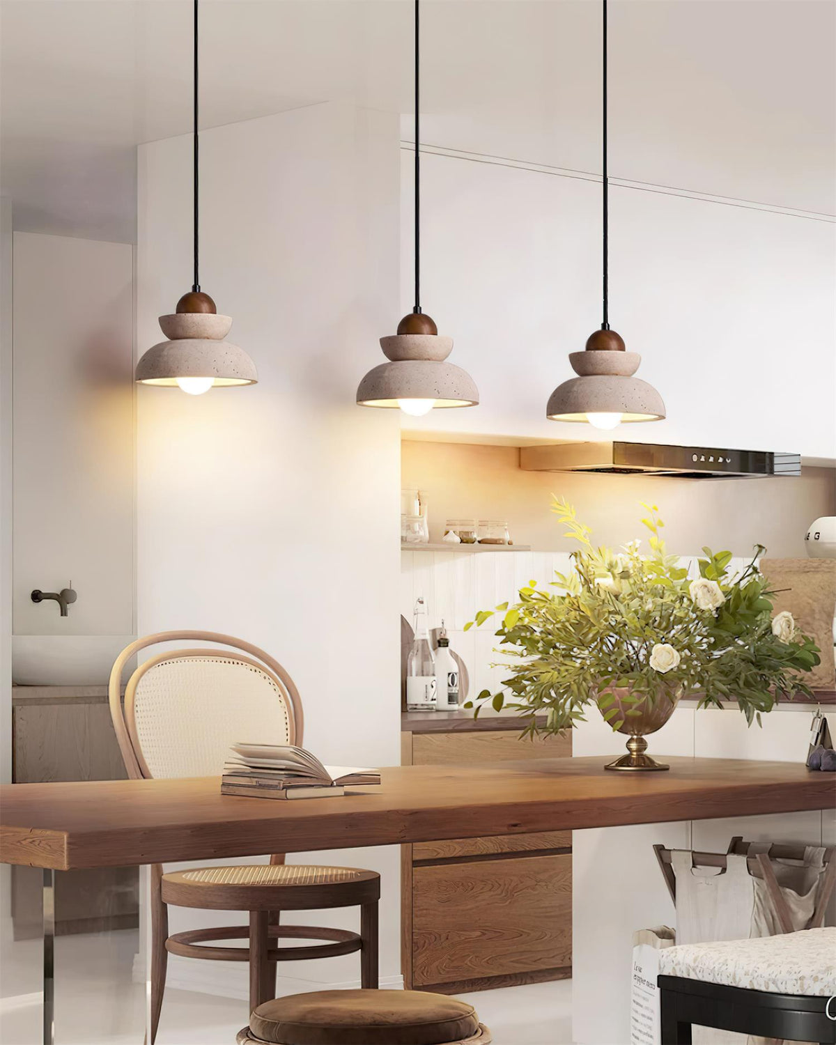 Pendelleuchte Travertin Lampenschirm aus Holz modern skandinavisch Beige Walnuss