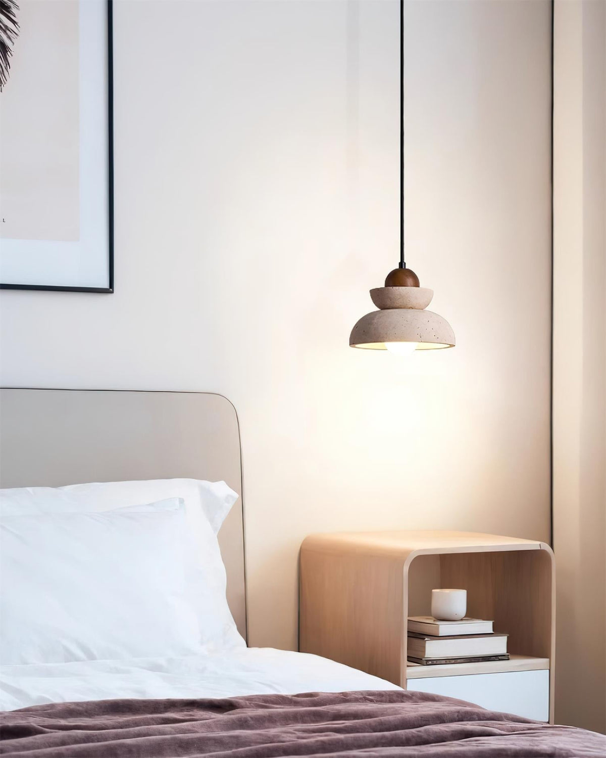 Pendelleuchte Travertin Lampenschirm aus Holz modern skandinavisch Beige Walnuss