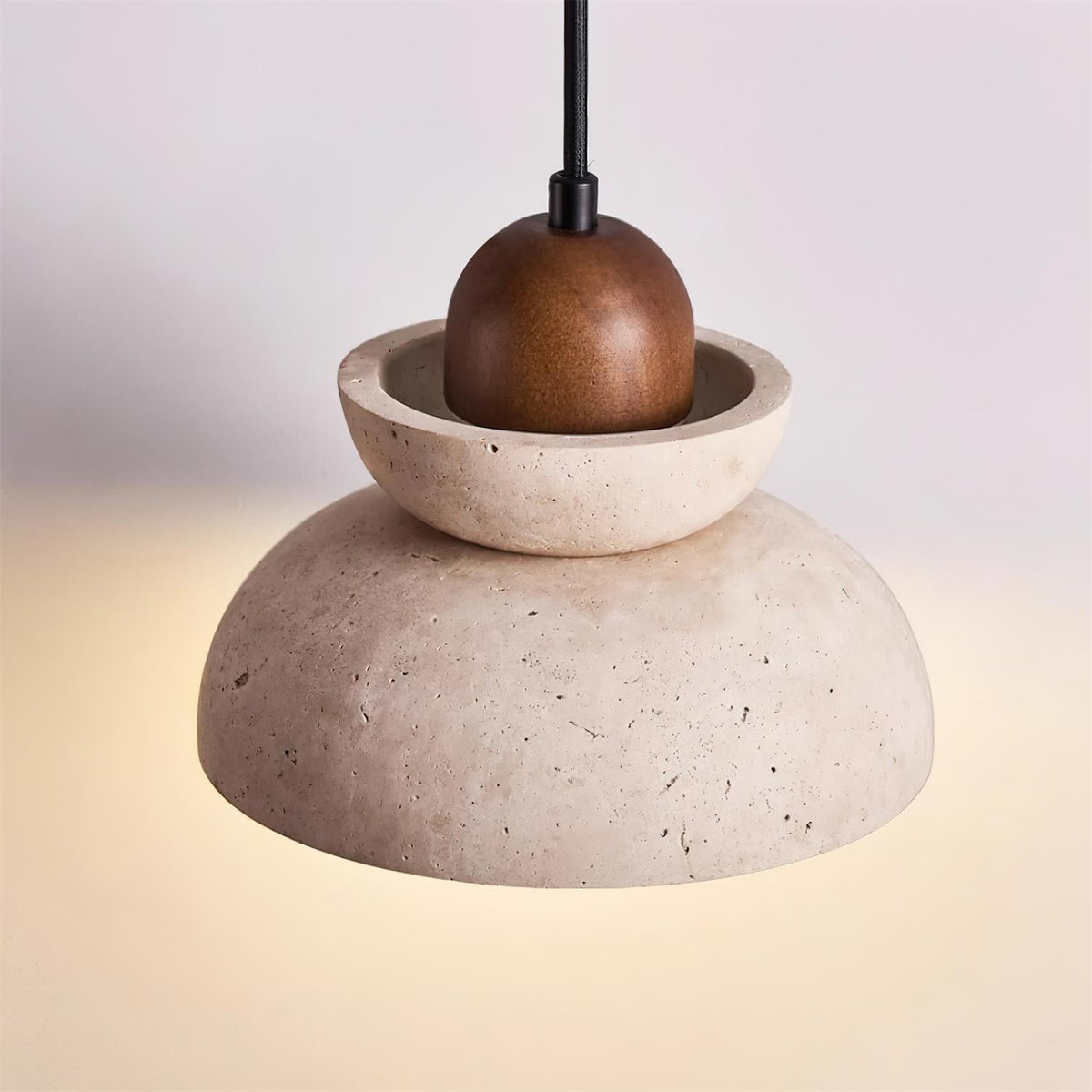 Pendelleuchte Travertin Lampenschirm aus Holz modern skandinavisch Beige Walnuss