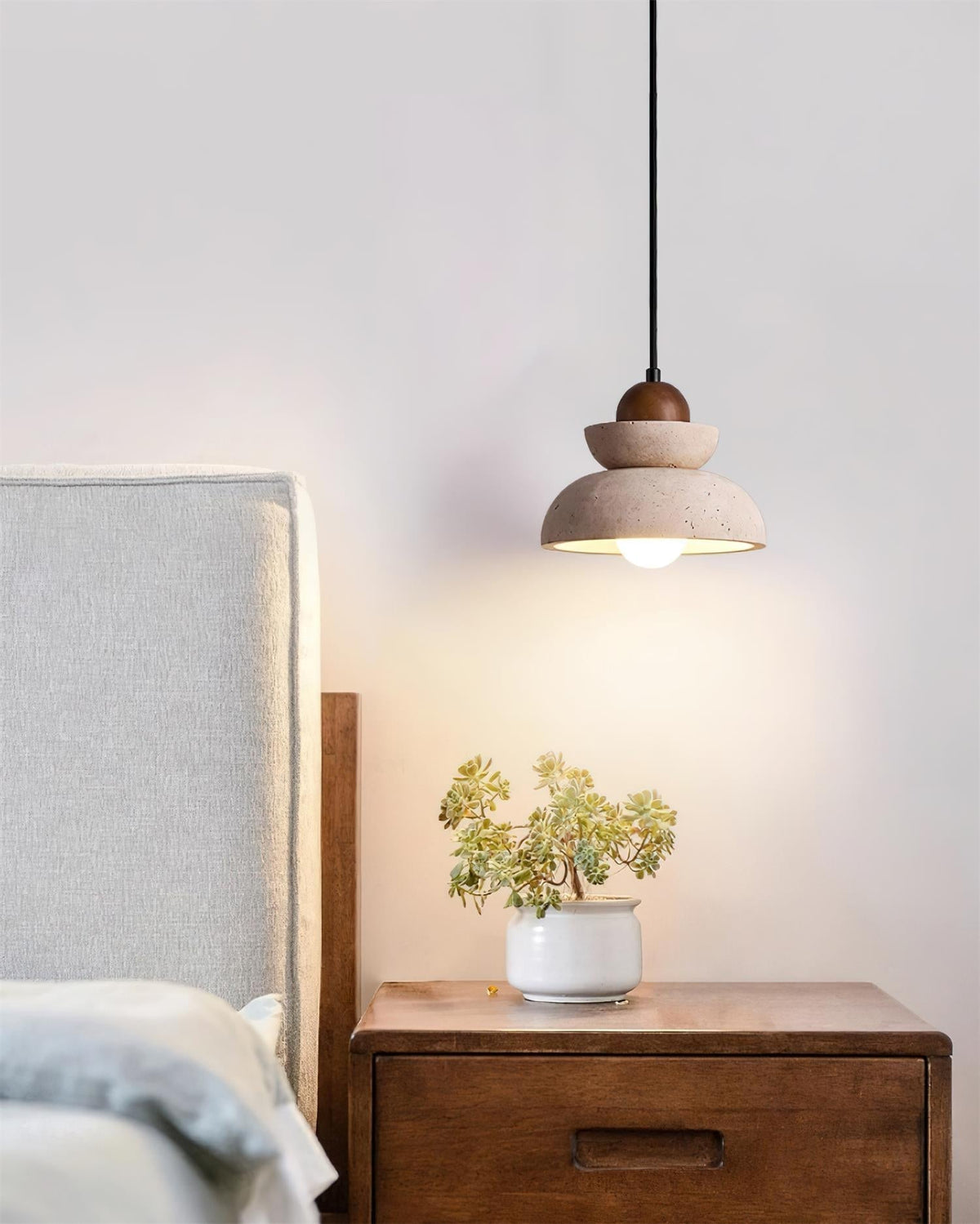 Pendelleuchte Travertin Lampenschirm aus Holz modern skandinavisch Beige Walnuss