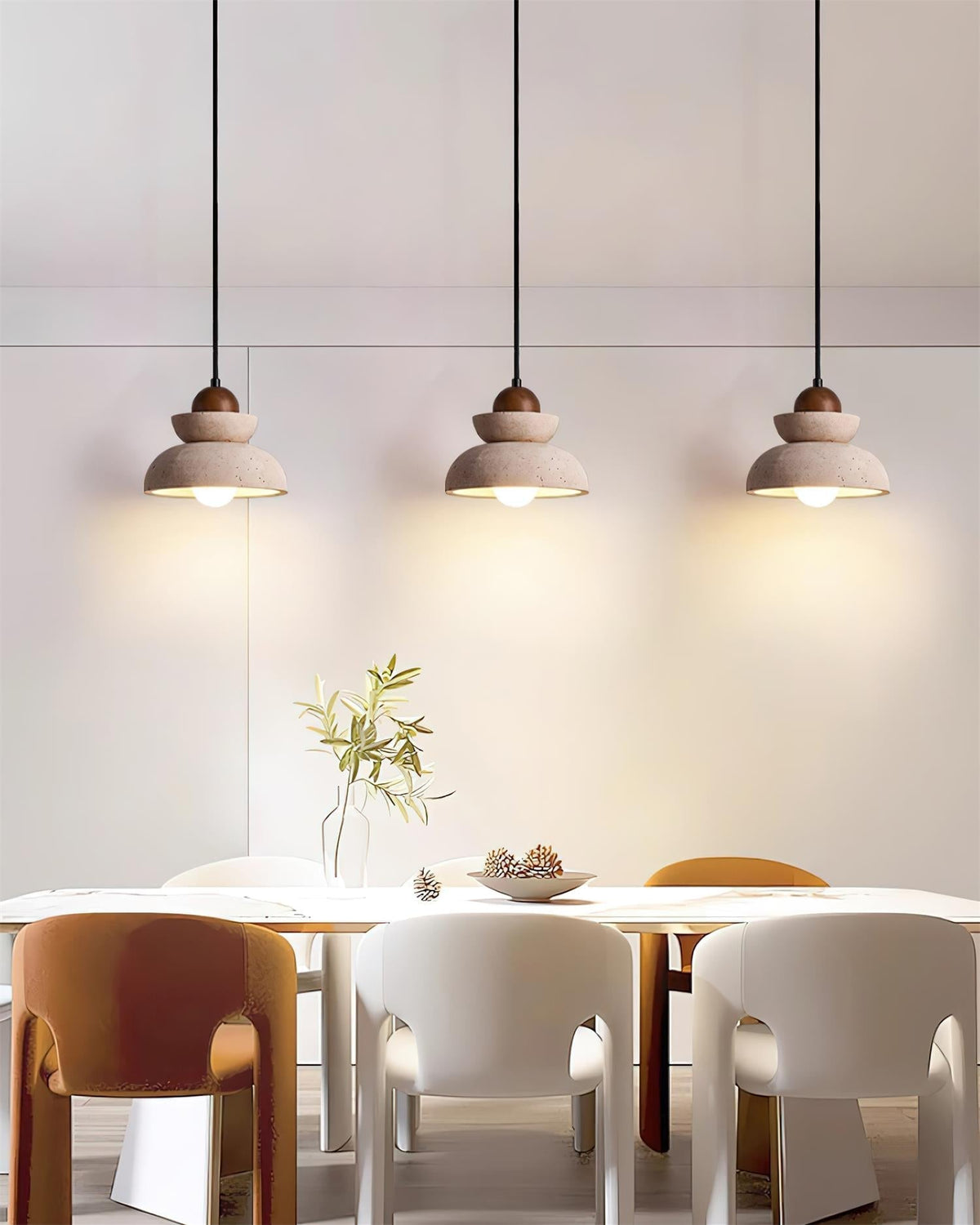 Pendelleuchte Travertin Lampenschirm aus Holz modern skandinavisch Beige Walnuss