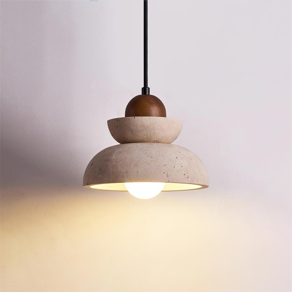 Pendelleuchte Travertin Lampenschirm aus Holz modern skandinavisch Beige Walnuss