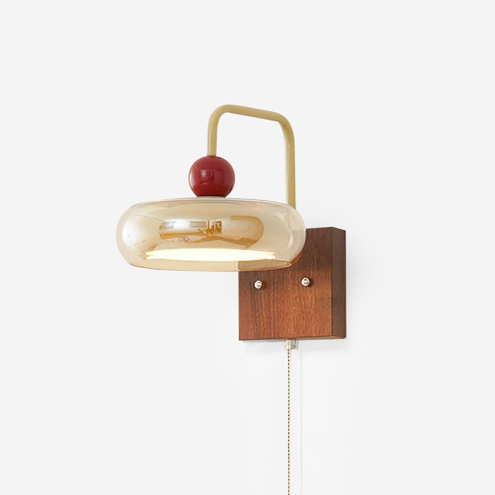 Lumiva Wandleuchte Retro & Glas Holz Zugkette