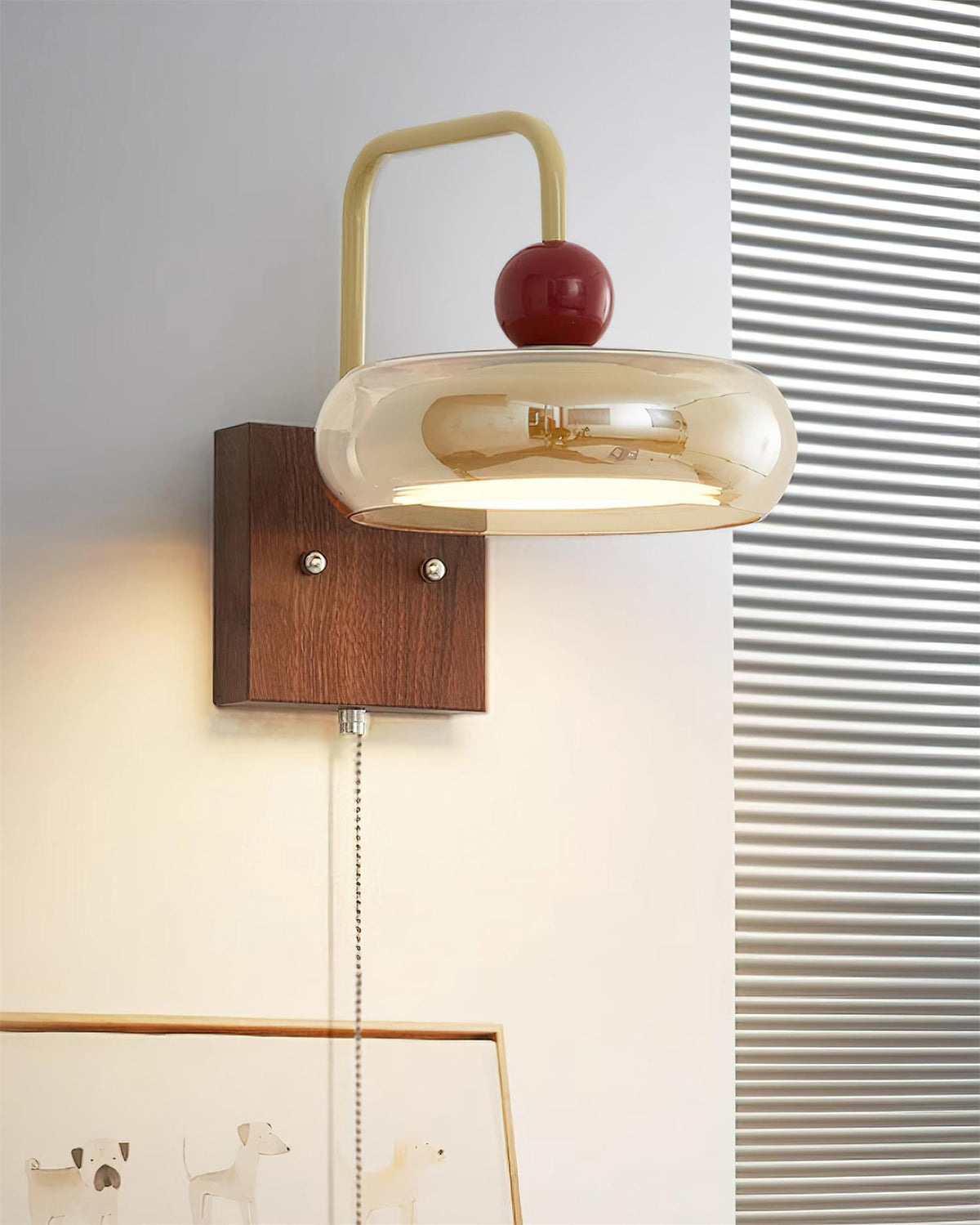 Lumiva Wandleuchte Retro & Glas Holz Zugkette