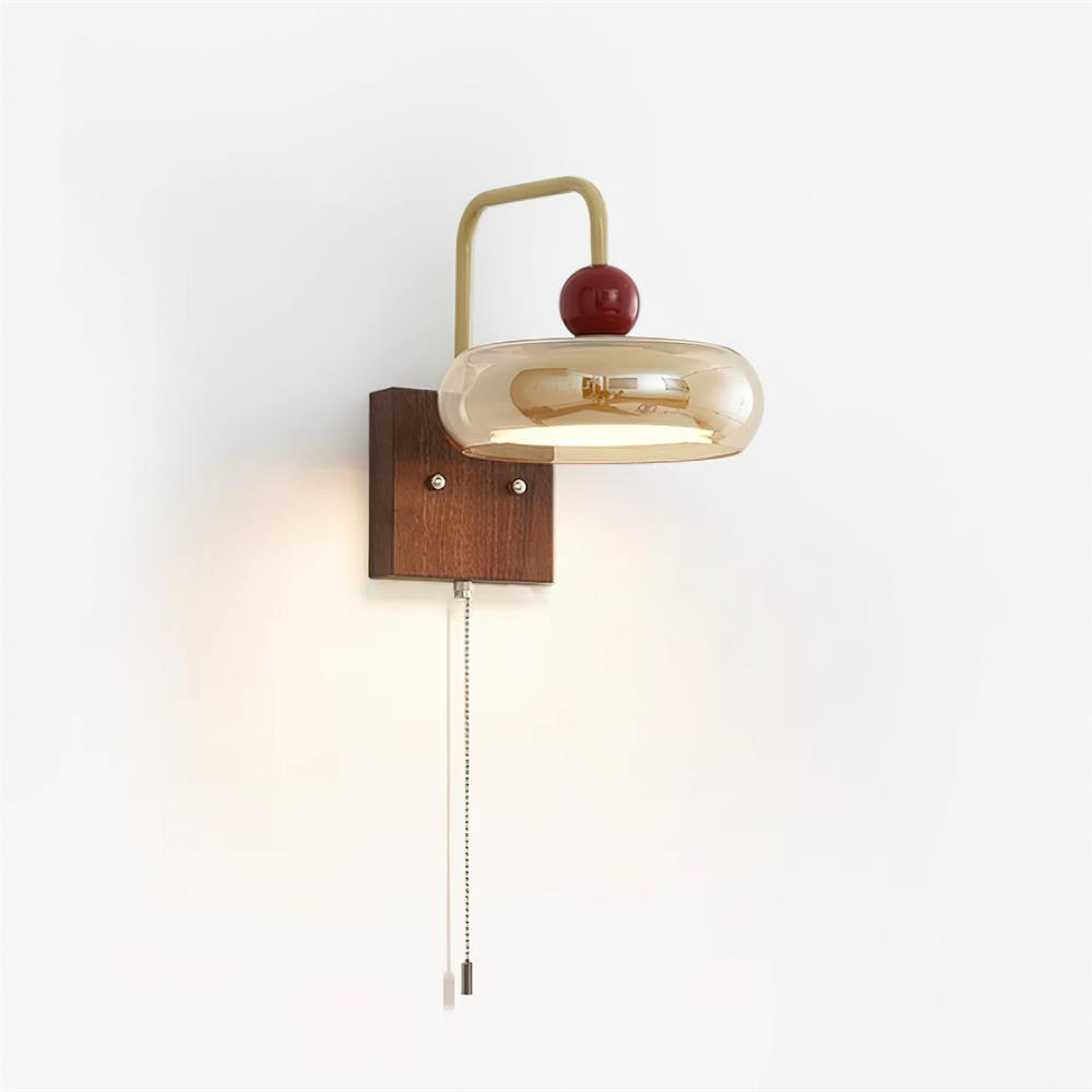 Lumiva Wandleuchte Retro & Glas Holz Zugkette