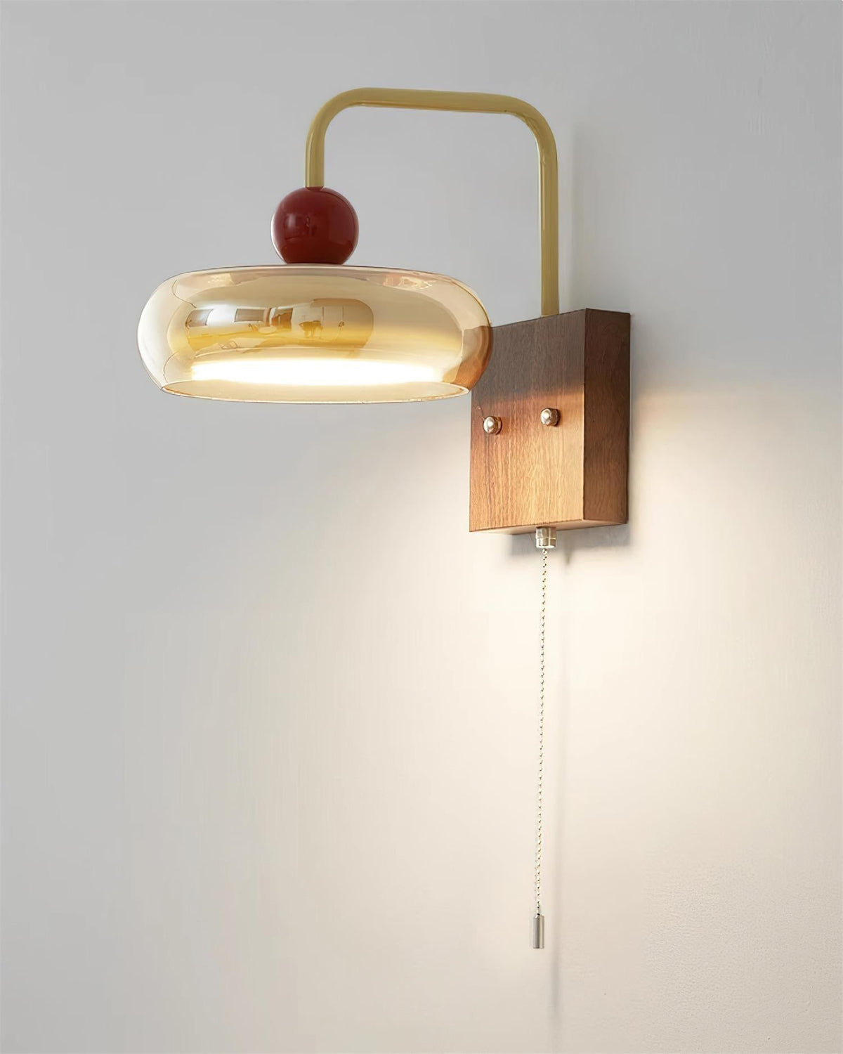 Lumiva Wandleuchte Retro & Glas Holz Zugkette