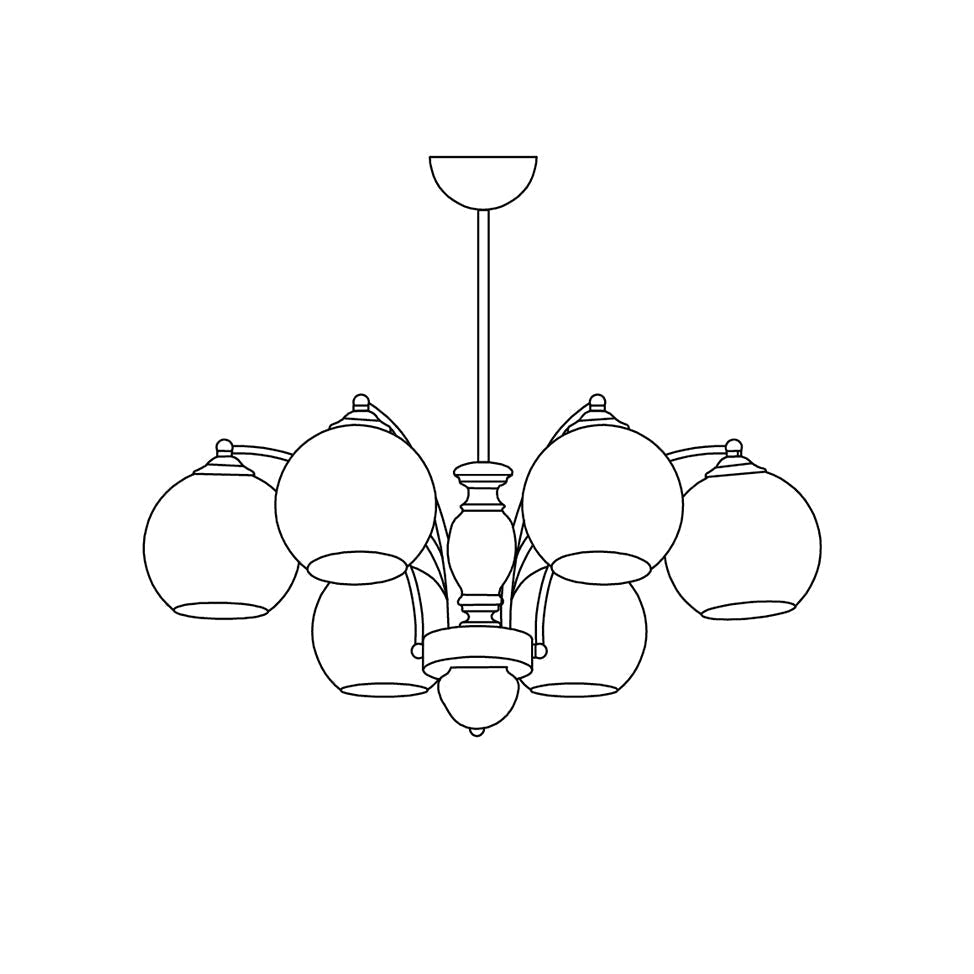 Kronleuchter Glasschirme Metallrahmen Holzakzente Mid-Century Calm