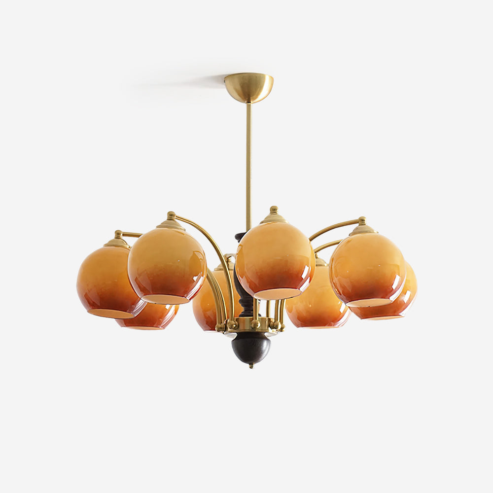 Kronleuchter Glasschirme Metallrahmen Holzakzente Mid-Century Calm