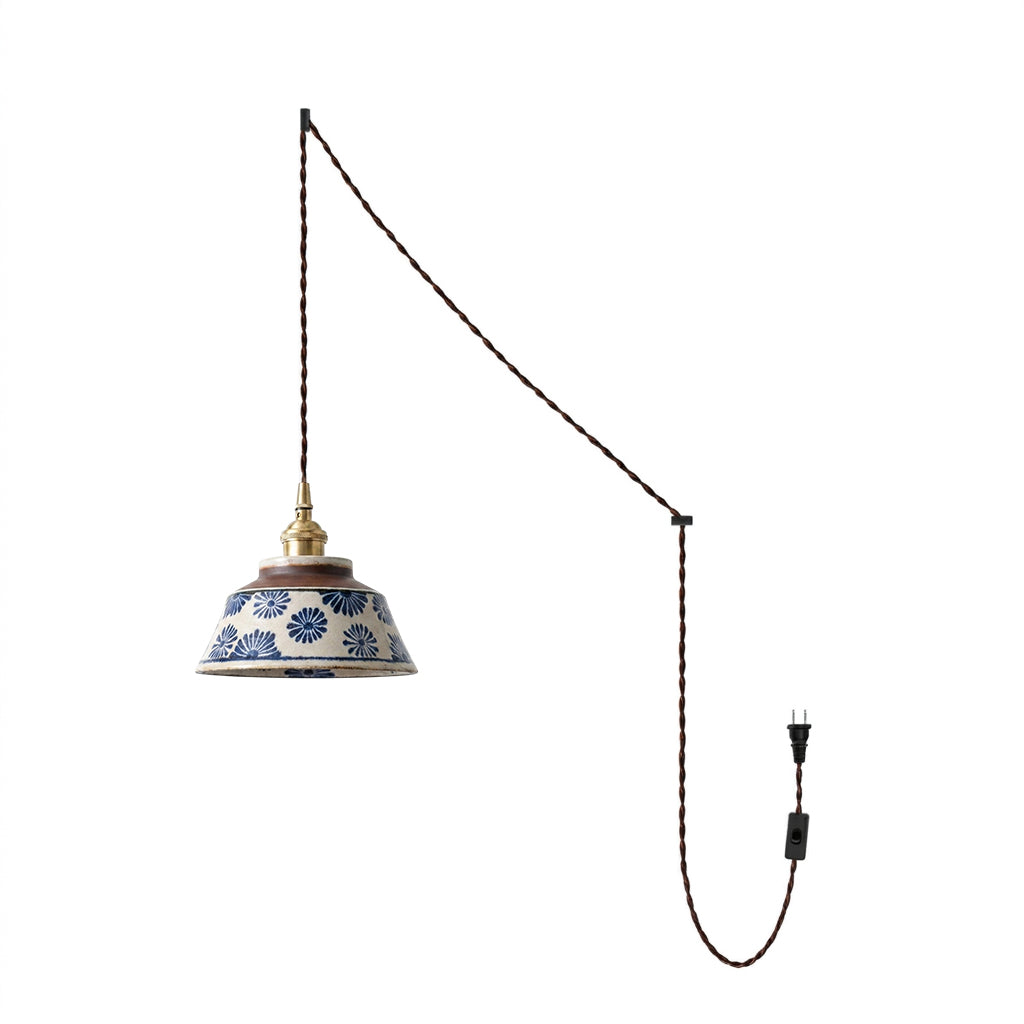 Indigo Pendelleuchte mit Stecker Chrysanthemum