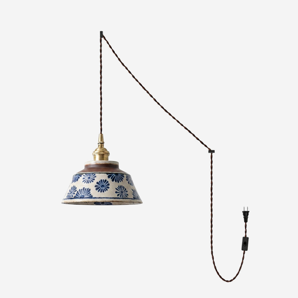 Indigo Pendelleuchte mit Stecker Chrysanthemum