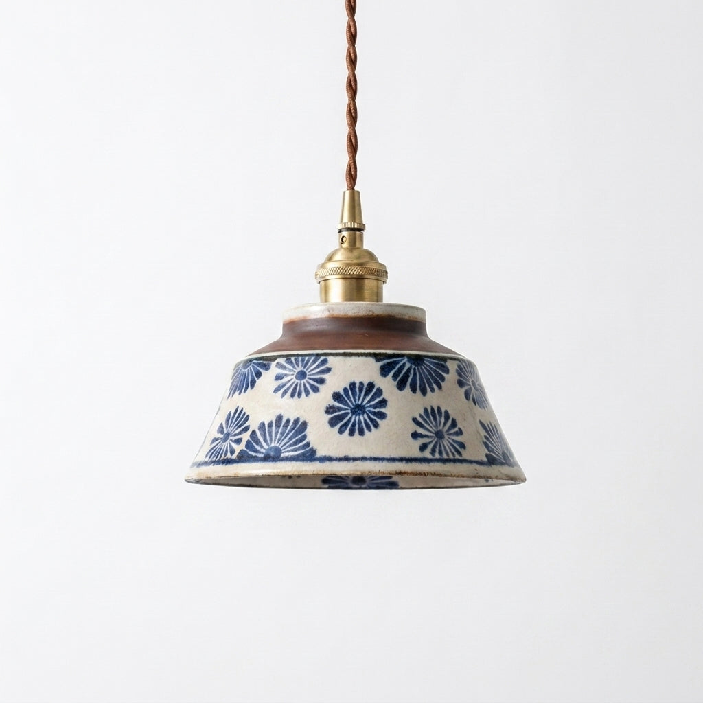 Indigo Pendelleuchte mit Stecker Chrysanthemum
