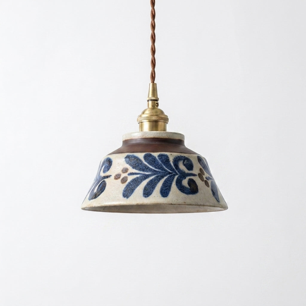 Indigo Pendelleuchte mit Stecker Chrysanthemum
