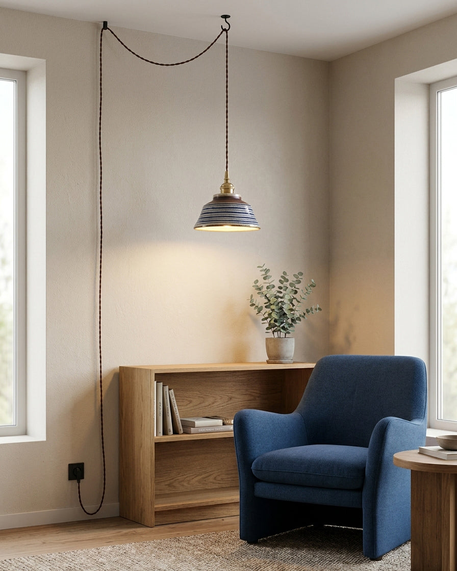 Indigo Pendelleuchte mit Stecker Chrysanthemum