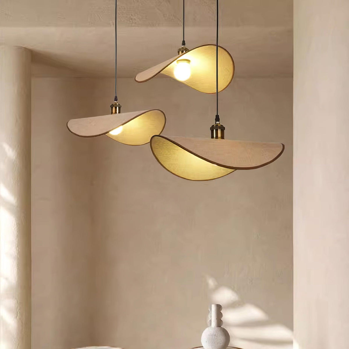 Mirelle Pendelleuchte Leinen-Stoff-Lampenschirm Holz Minimalistisch