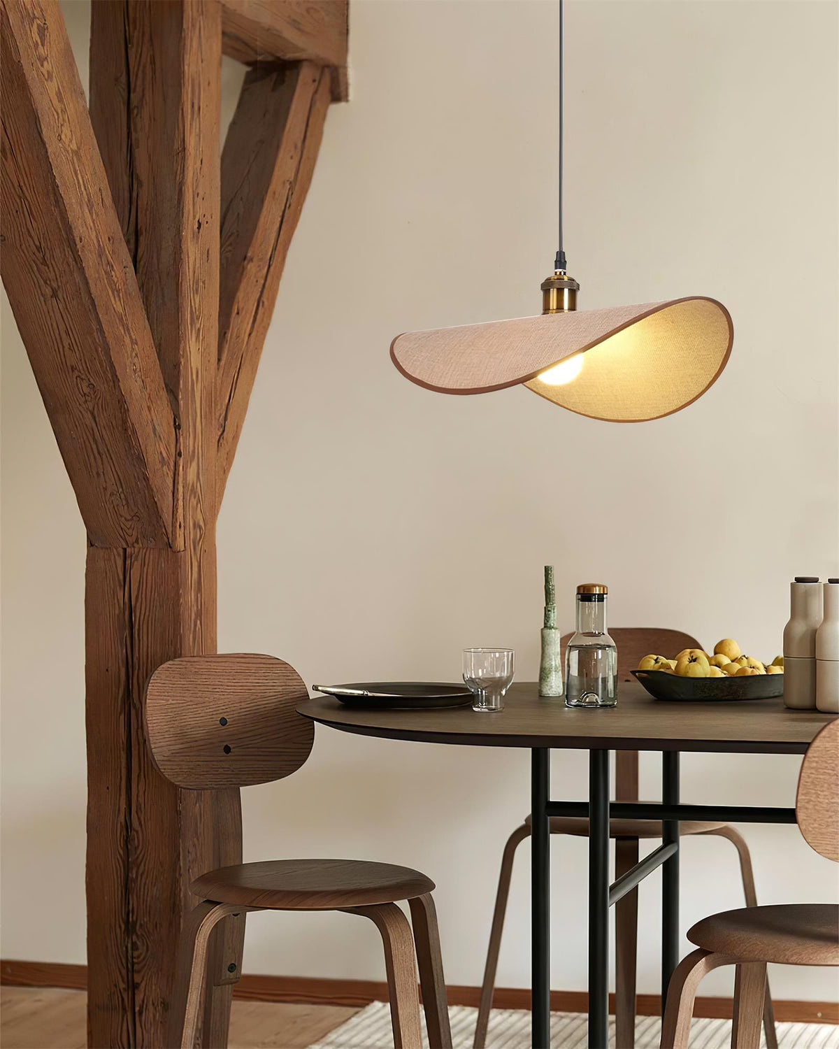 Mirelle Pendelleuchte Leinen-Stoff-Lampenschirm Holz Minimalistisch