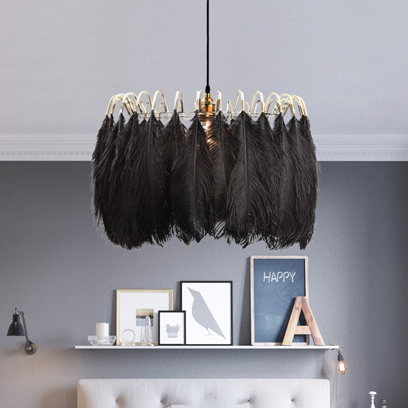 O'Moore Modern LED Pendelleuchte Schwarz/Weiß Wohnzimmer Metall/Feder