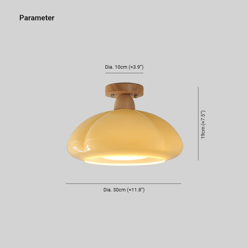 Valentina Modern Pumpkin LED Deckenleuchte Glas Holz Wohnzimmer