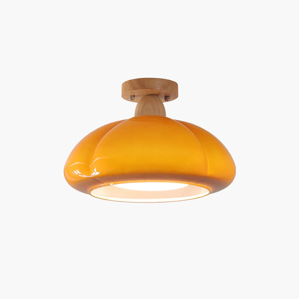 Valentina Modern Pumpkin LED Deckenleuchte Glas Holz Wohnzimmer